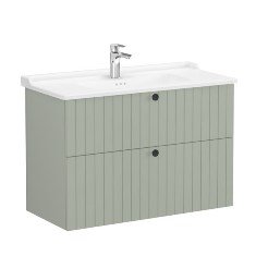 Vitra Root Groove 69470 Lavabo Dolabı, İki Çekmeceli, 100 Cm, Mat Retro Yeşil, Klasik Lavabolu